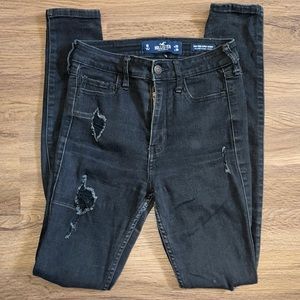 Hollister High Rise Super Skinny Classic Stretch Black Distressed Jeans